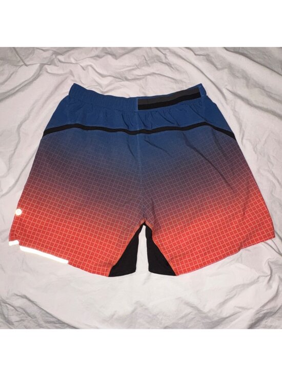 EXCELLENT Lululemon Mens Surge Running Shorts Linerless 7" Gradient Blue Grid M - Picture 11 of 12